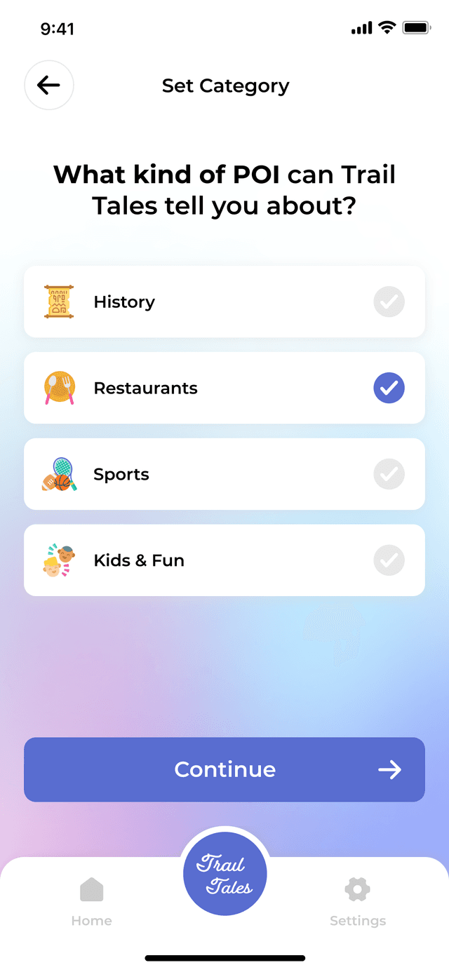 TrailTales Settings Menu